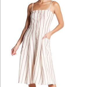 Theory White Red Striped Linen Dress with Pockets